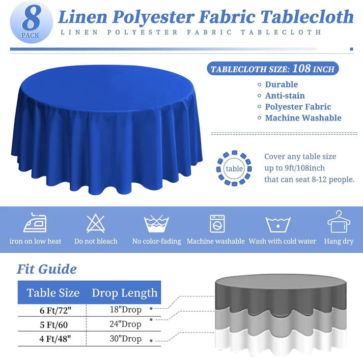 Premium Gathering Tablecloth-🎁5 Pack Round Tablecloth Polyester Table Cloth 108 inch