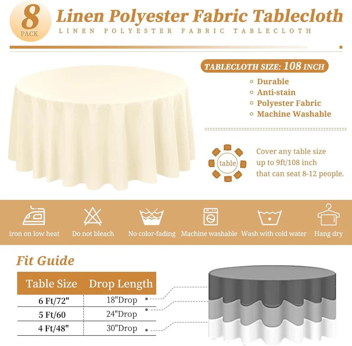 Premium Gathering Tablecloth-🎁5 Pack Round Tablecloth Polyester Table Cloth 108 inch