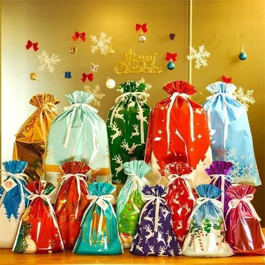 ๐Xmas Drawstring Bags Set (L/S) - Santa/Snowflake, Durable for Gifts/Treats/Decor
