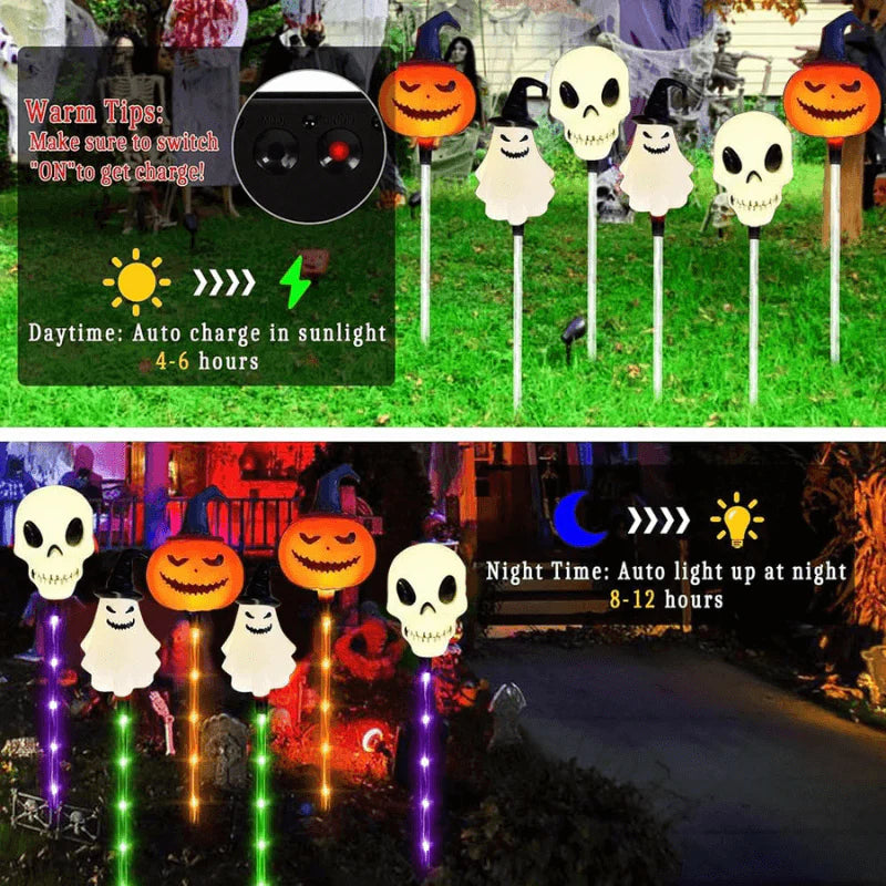 QIAWI™ Solar-Power Skull Candle Light Halloween Pathway Decor