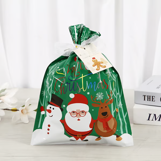 🎄Xmas Drawstring Bags Set (L/S) - Santa/Snowflake, Durable for Gifts/Treats/Decor
