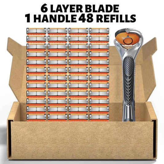 QIAWI™  48-Piece Men's Razor Blade Set: Free Handle + Ultra Sharp Steel for Smooth Shaving