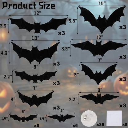 3D Bats Light Decorations Spooky Ornaments for Festival Halloween